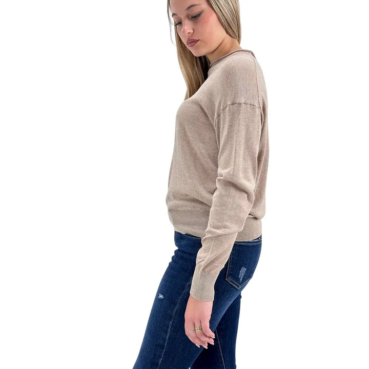 Bassini Maglia Donna Cammello Crop Over con Girocollo Orlato e Maniche Lunghe