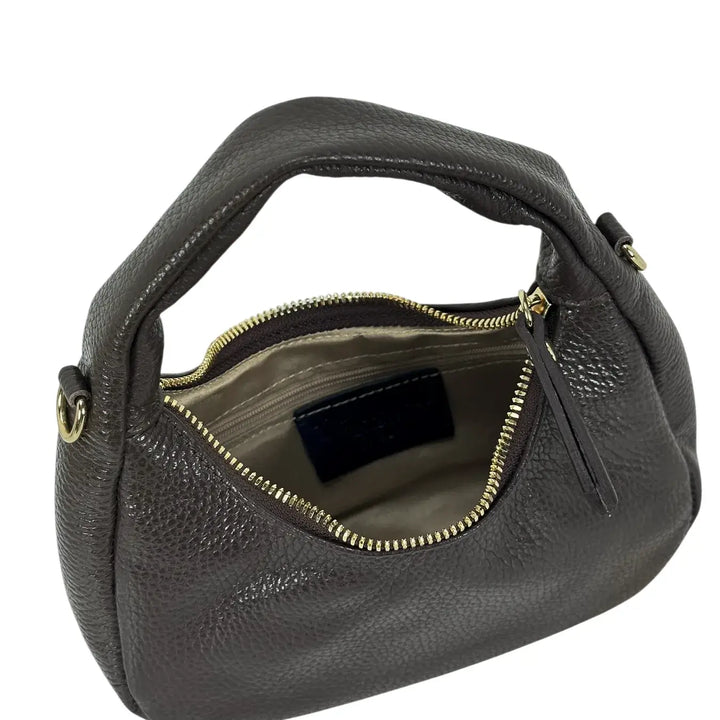 Bassini Borsa Donna Piccola in Pelle Cioccolato Mini Sacca a Mano con Tracolla Rimovibile