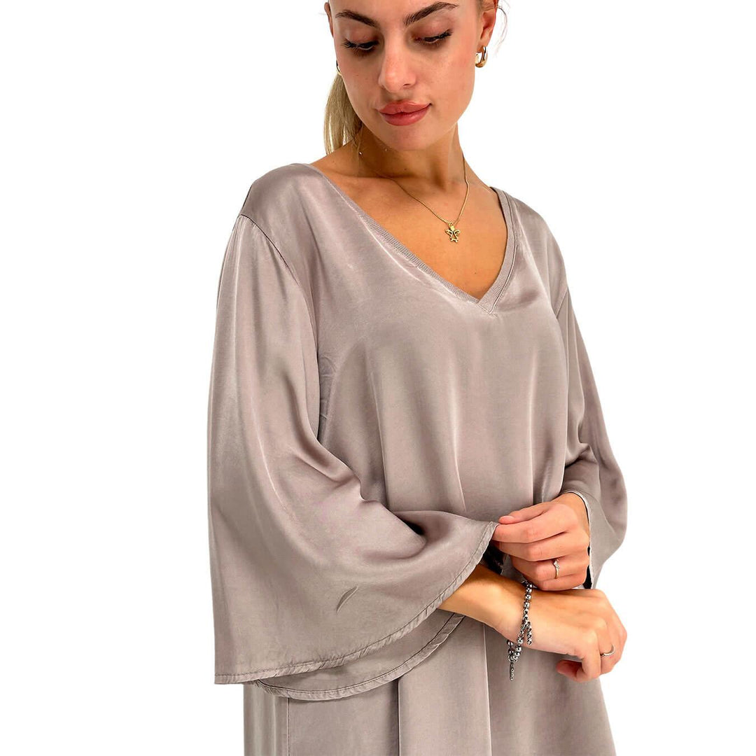 Kontatto Blusa Donna, Modello Over, Manica Larga, Viscosa, Beige