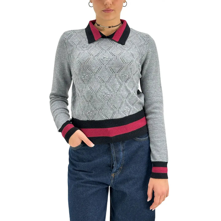 Koralline, Maglia Polo Traforata, Donna, Tessuto Misto, Grigio