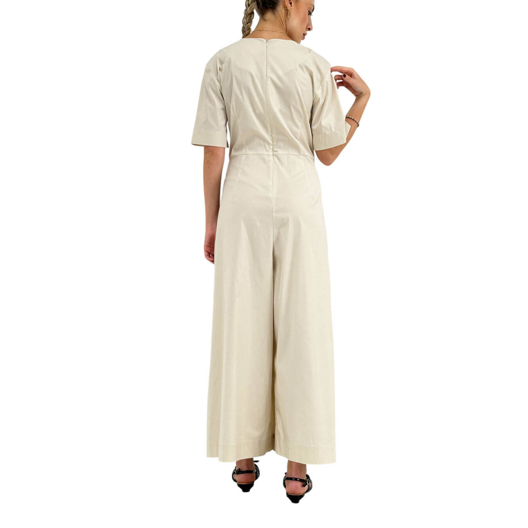 Meimeij Tuta Donna, Girocollo, Fiocco Frontale, A Pantalone, Beige