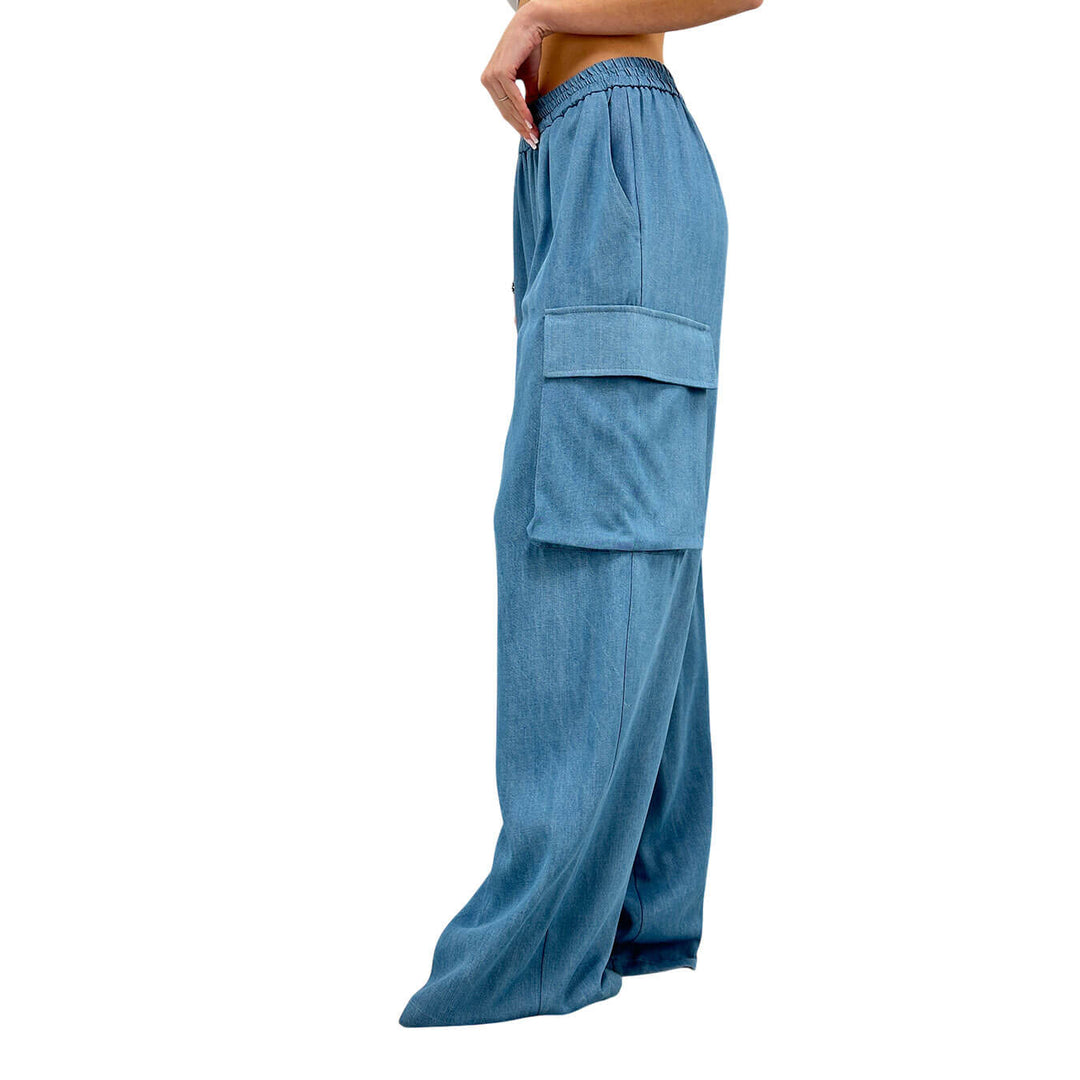 Kontatto Pantaloni Donna, Lungo, Tasche Laterale, Lycra, Blu