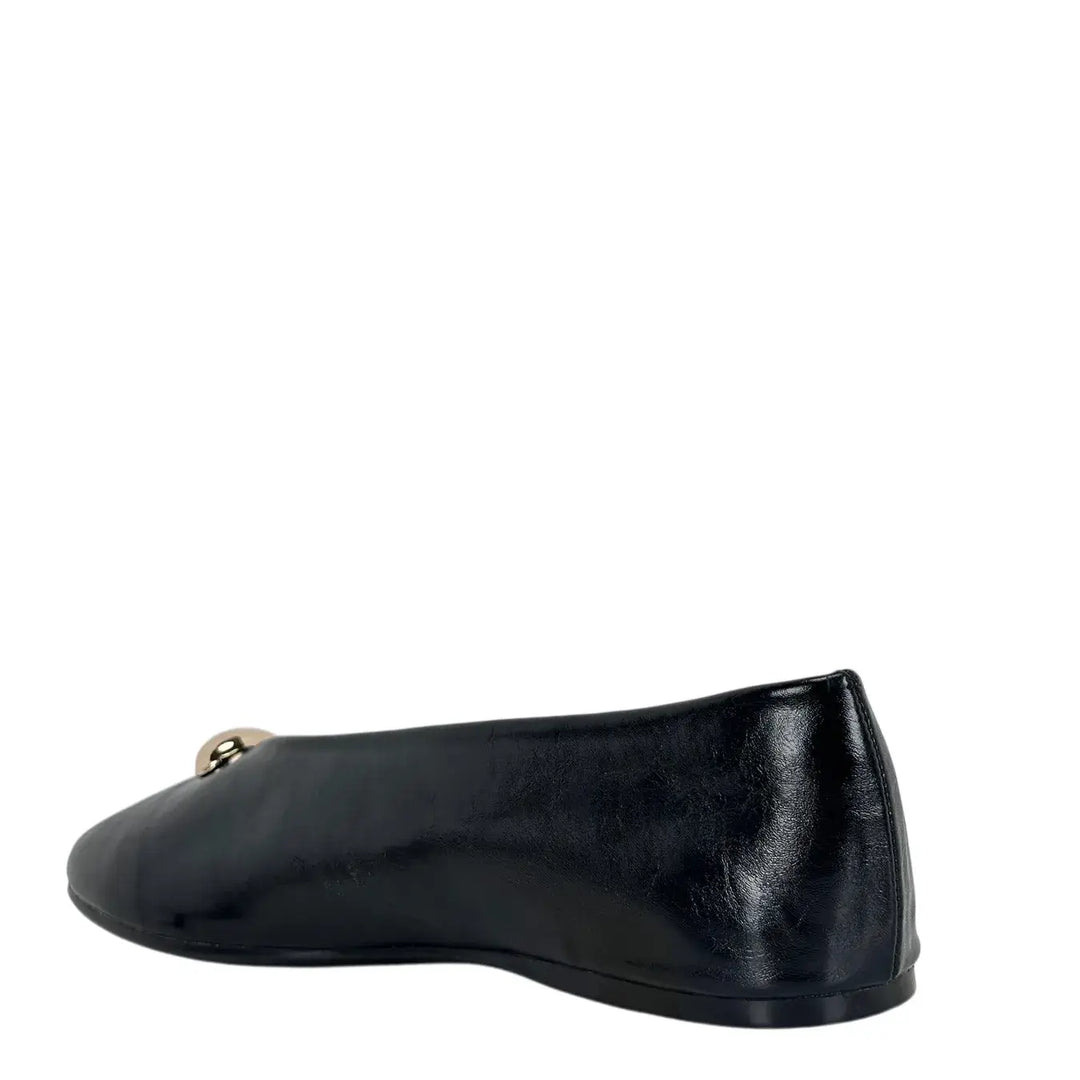 Bassini Ballerine Donna Nere in Ecopelle Effetto Used con Punta Tonda e Accessorio Oro