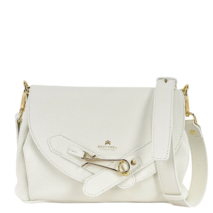 Cuoieria Fiorentina Carol Flap Bag Borsa Donna, Pelle, Bianco