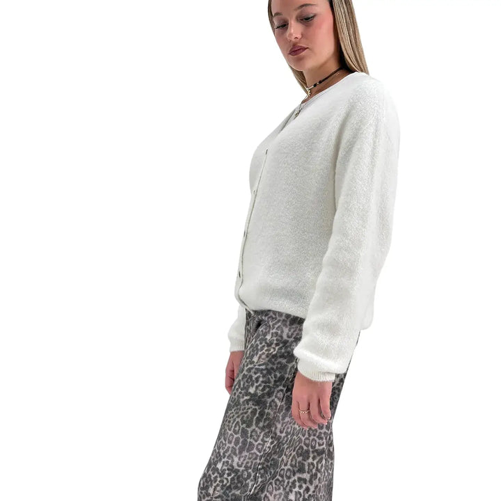 Bassini Cardigan Donna Panna Oversize con Cinque Bottoni e Maniche Raglan