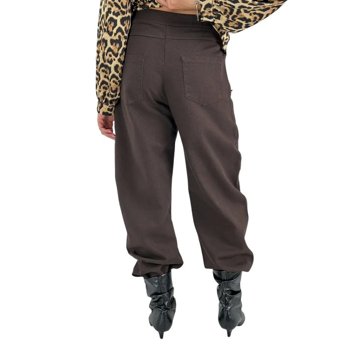 Bassini Pantaloni Donna Banana Cioccolato in Bull di Cotone Oversize a Cinque Tasche