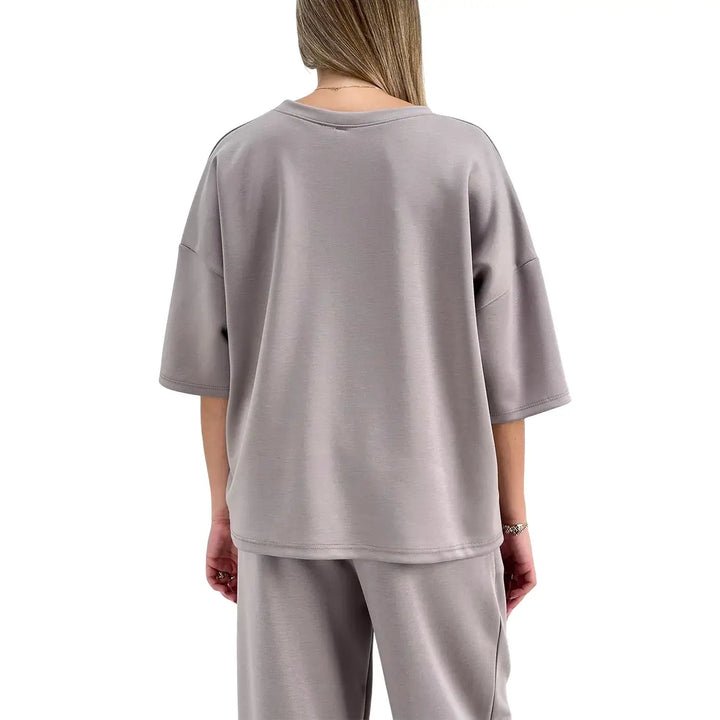 Bassini Felpa Donna Grigio Perla con Scollo a Barca, Maniche Raglan e Spilla in Metallo