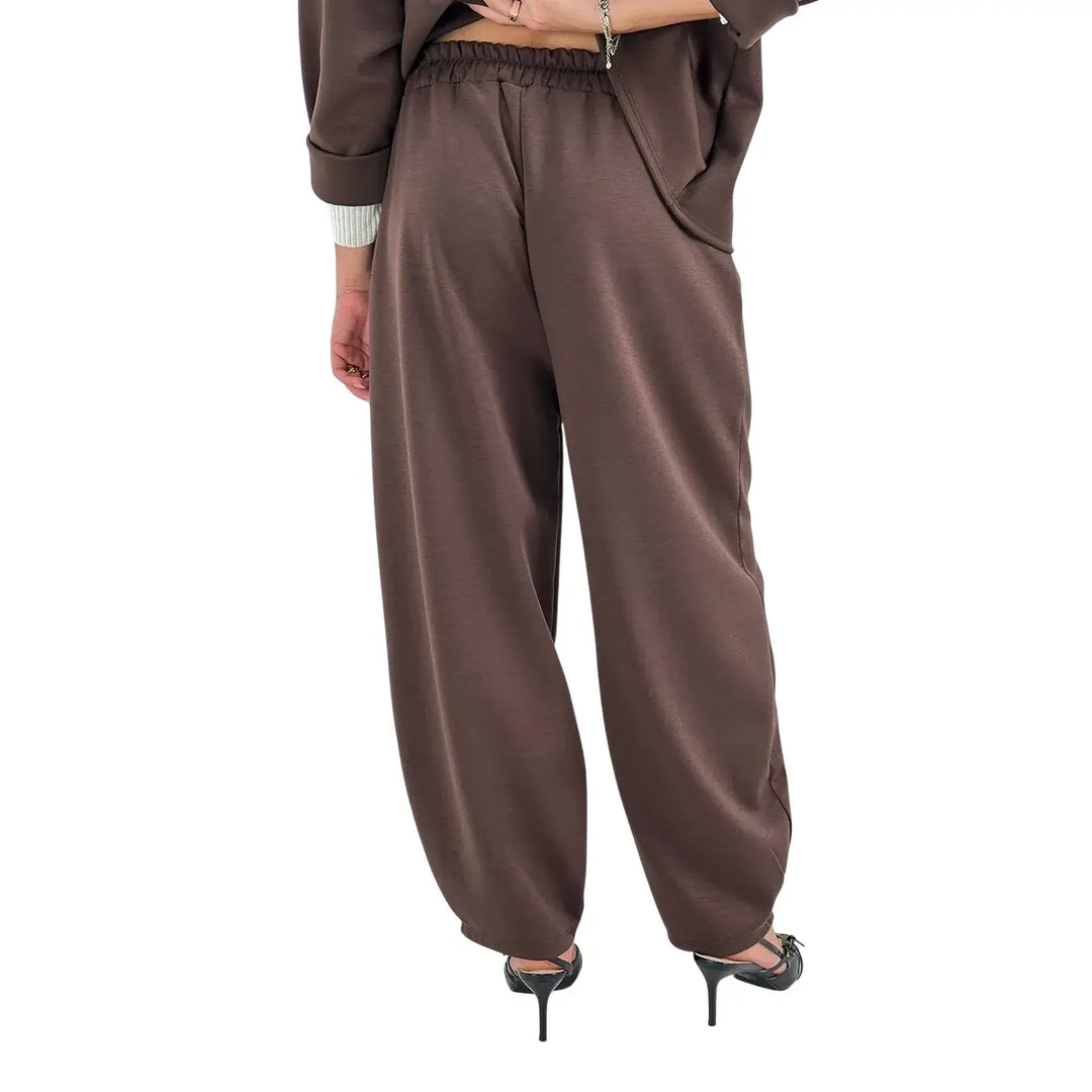 Bassini Pantaloni Donna Neri in Felpa Modello Baloon Over con Coulisse e Tasche Laterali