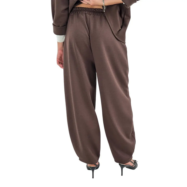 Bassini Pantaloni Donna Neri in Felpa Modello Baloon Over con Coulisse e Tasche Laterali