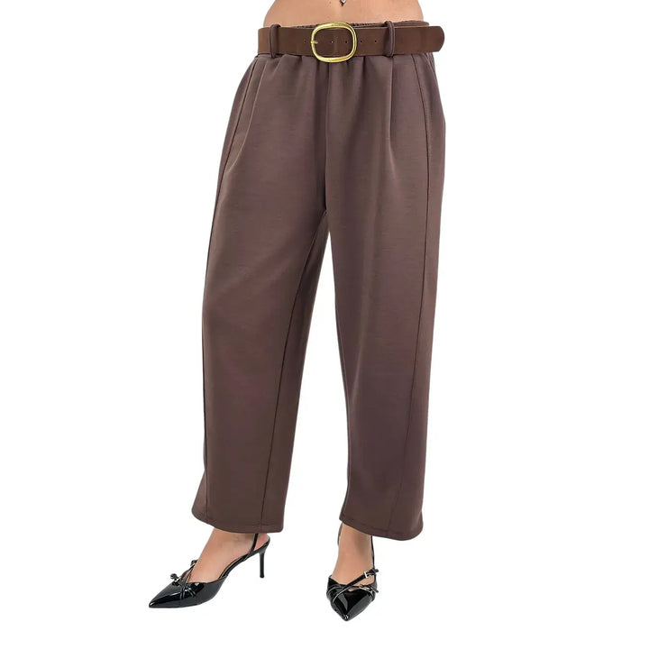 Bassini Pantaloni Donna Cioccolato in Felpa con Coulisse, Tasche Laterali e Cintura in Ecopelle