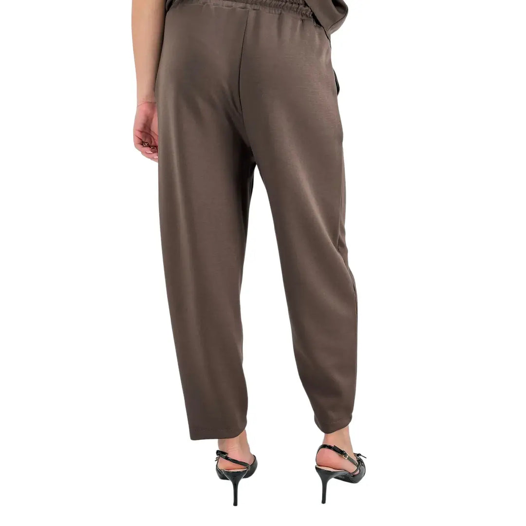 Bassini Pantaloni Donna Cioccolato in Felpa a Sigaretta Over con Coulisse e Tasche Laterali