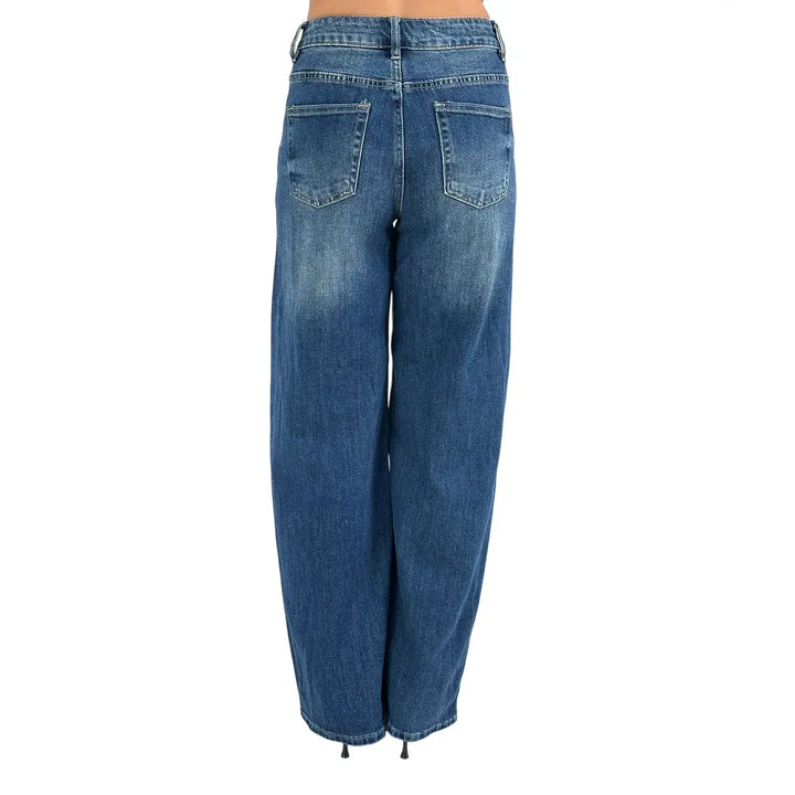 Bassini Jeans Donna Blu Scuro Oversize in Denim Elasticizzato Morbido