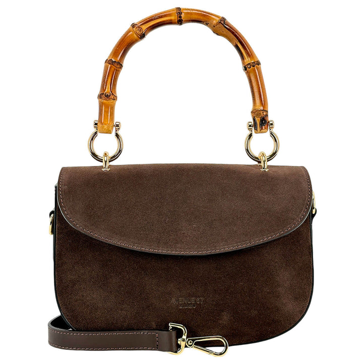 Avenue67 Thea Borsa Donna, Handbag, Maniglia Bambù, Camoscio, Marrone