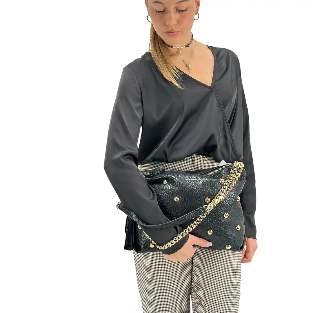 Koralline, Body in Raso, Tessuto Misto, Nero