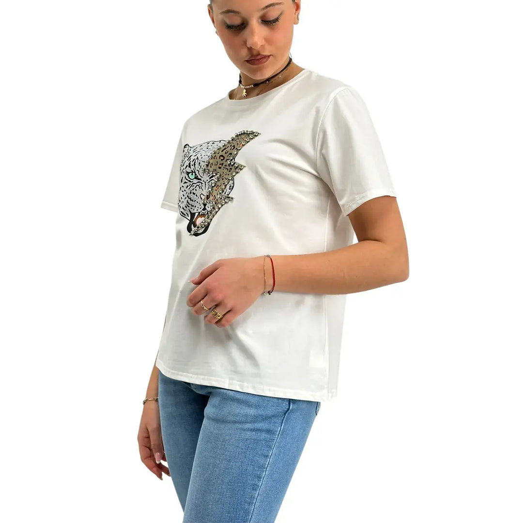 Bassini, T-Shirt, Donna, Stampa, Cotone, Bianco