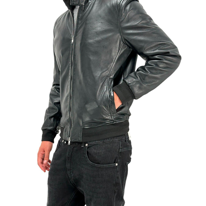 MarKup Men's Jacket, Bomber Jacket, Genuine Leather, Regular, Black