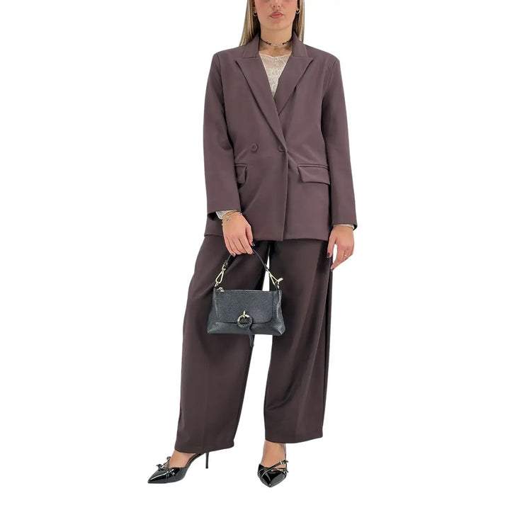 Bassini Giacca Donna Cioccolato Doppiopetto Taglio Uomo Oversize con Tasche con Patta