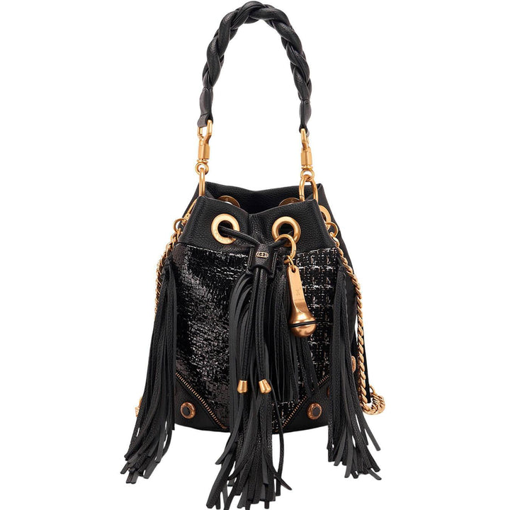 La Carrie Phoebe Angle Borsa Donna, Secchiello, Frange, Nero