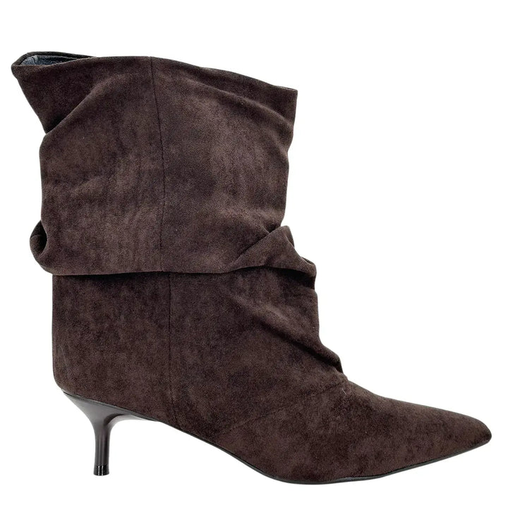 Bassini Stivaletto Donna Marrone Basso Arricciato in Ecopelle Scamosciata con Tacco 5 cm e Suola Antiscivolo