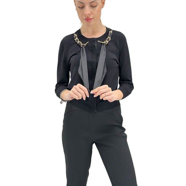 Relish Vilareal Cardigan Donna, Applicazione Foulard Logo, Nero