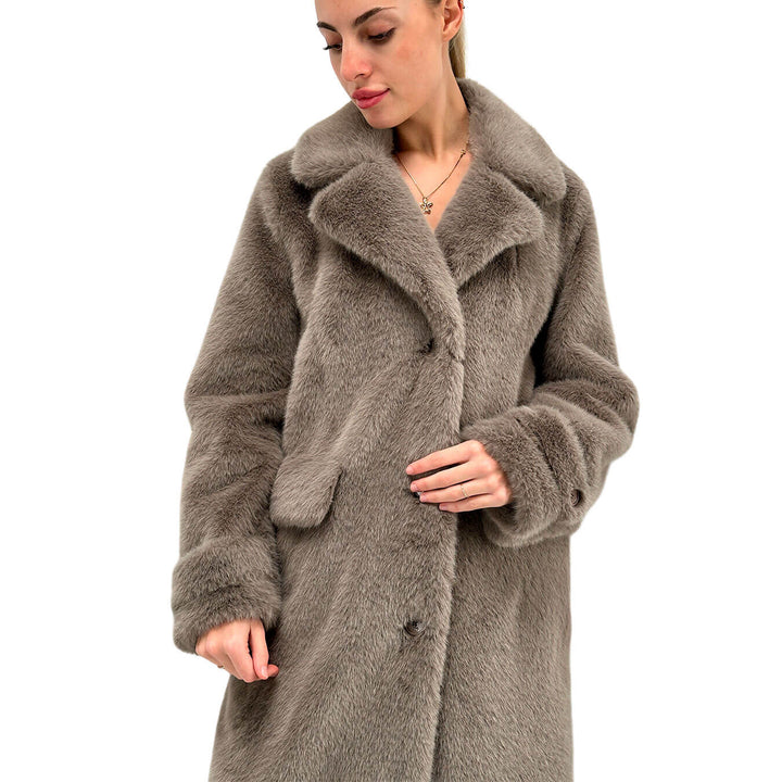 Herno Cappotto Faux Mink Fur Donna, Pelliccia Sintetica, Marrone