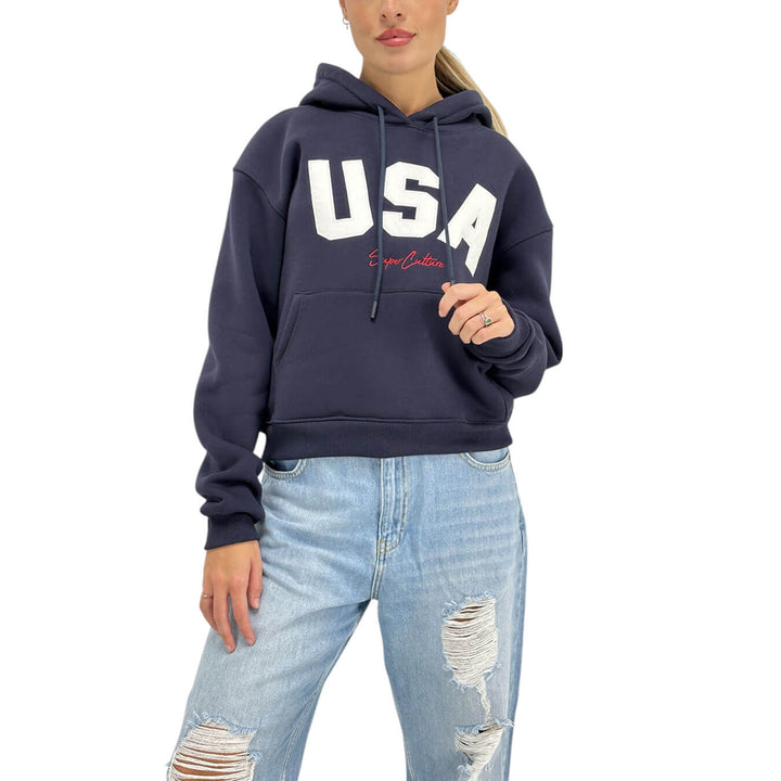 Superculture, Felpa, Donna, USA, Cotone, Blu