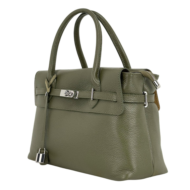 Bassini Borsa Donna, Handbag Medium, Tracolla, Pelle, Verde