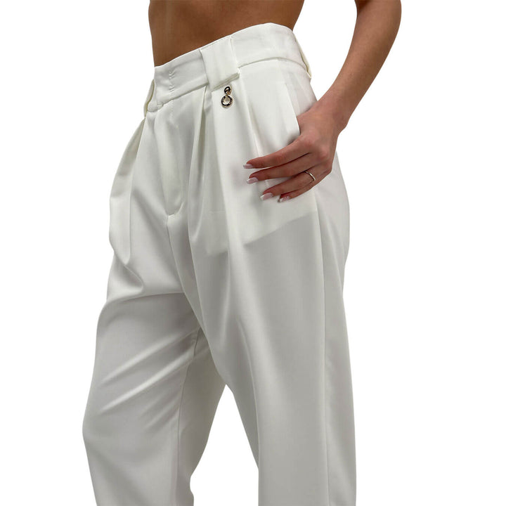 Relish Setmu Pantaloni Donna, Modello Capri, Vita Alta, Bianco