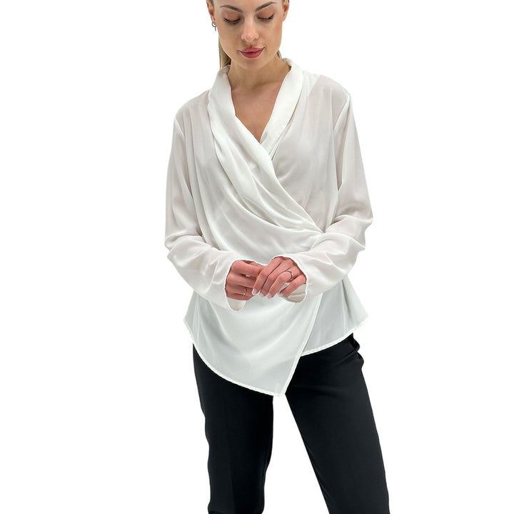 Relish Maglia Donna, Blusa a Portafoglio, Bottone, Bianco