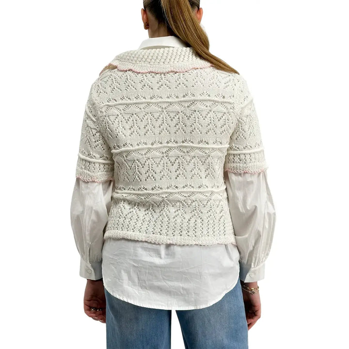 Bassini, Maglia Crochet, Donna, Cotone, Bianco