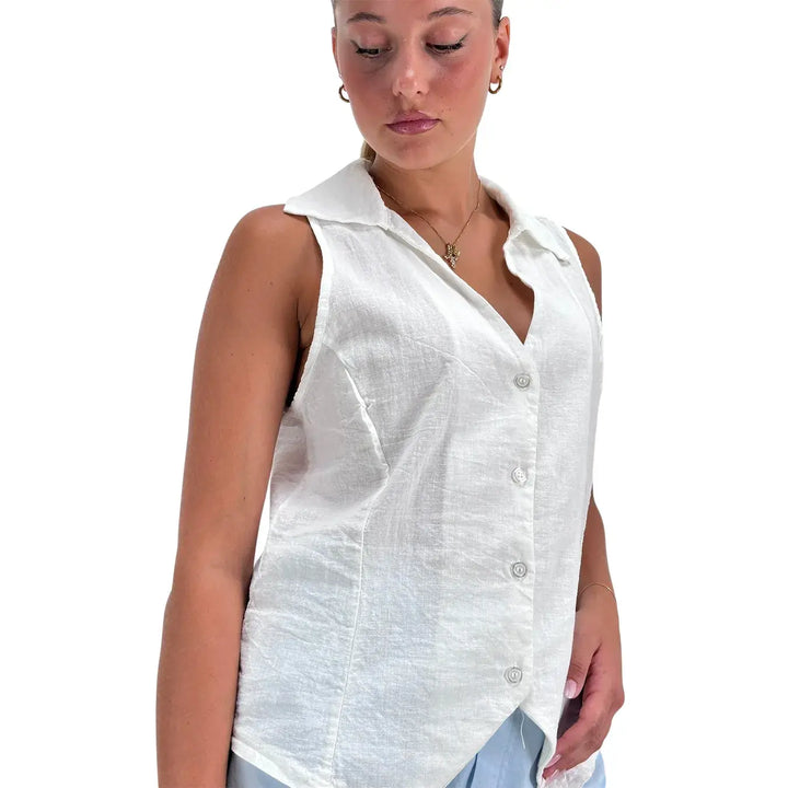 Bassini Camicia Donna Bianca in Mistolino Smanicata con Colletto