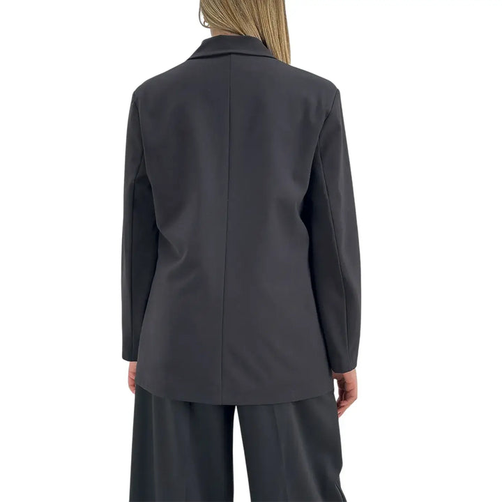 Bassini Giacca Donna Nera Doppiopetto Taglio Uomo Oversize con Tasche con Patta