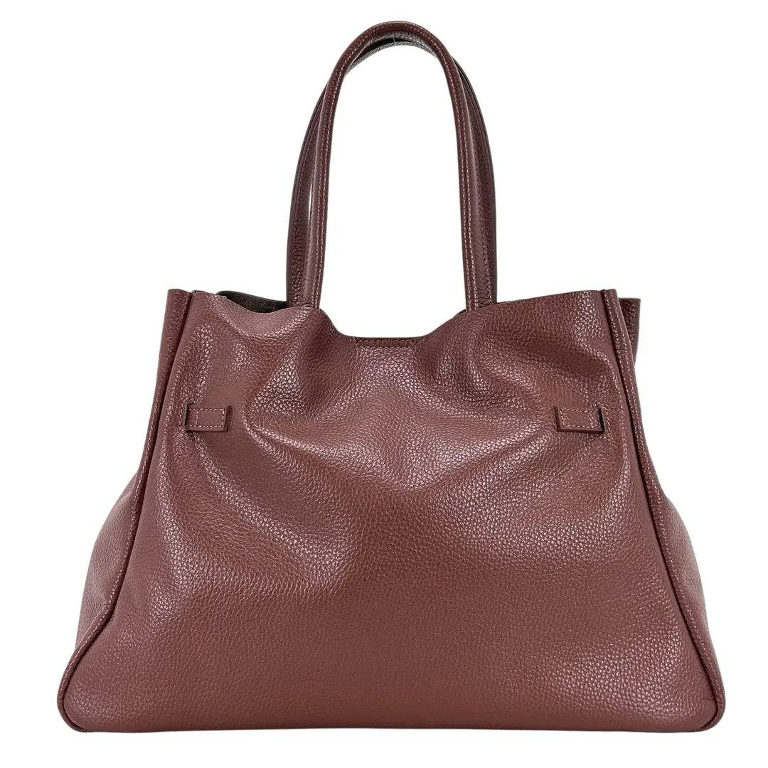Bassini Borsa Donna in Pelle Cognac con Due Manici, Tracolla Rimovibile e Chiusura Magnetica