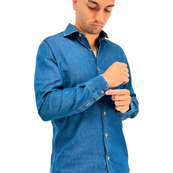 Edd Camicia Levico Uomo, Denim, Collo Classico, Bottoni, Blu - BassiniBoutique.it