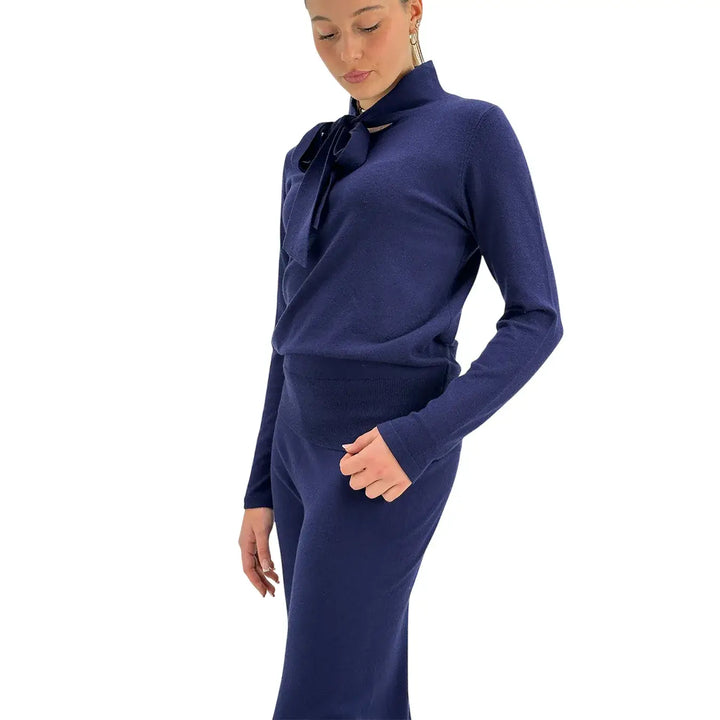 Koralline, Maglia con Fiocco, Donna, Tessuto Misto, Blu