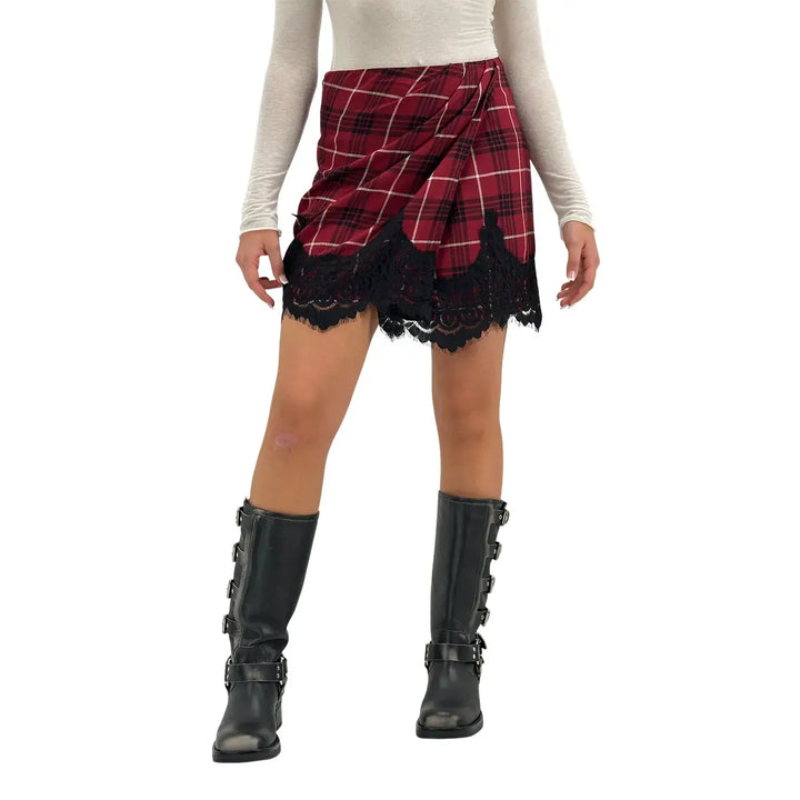 Tensione In, Gonna, Donna, Check, Pizzo, Rosso