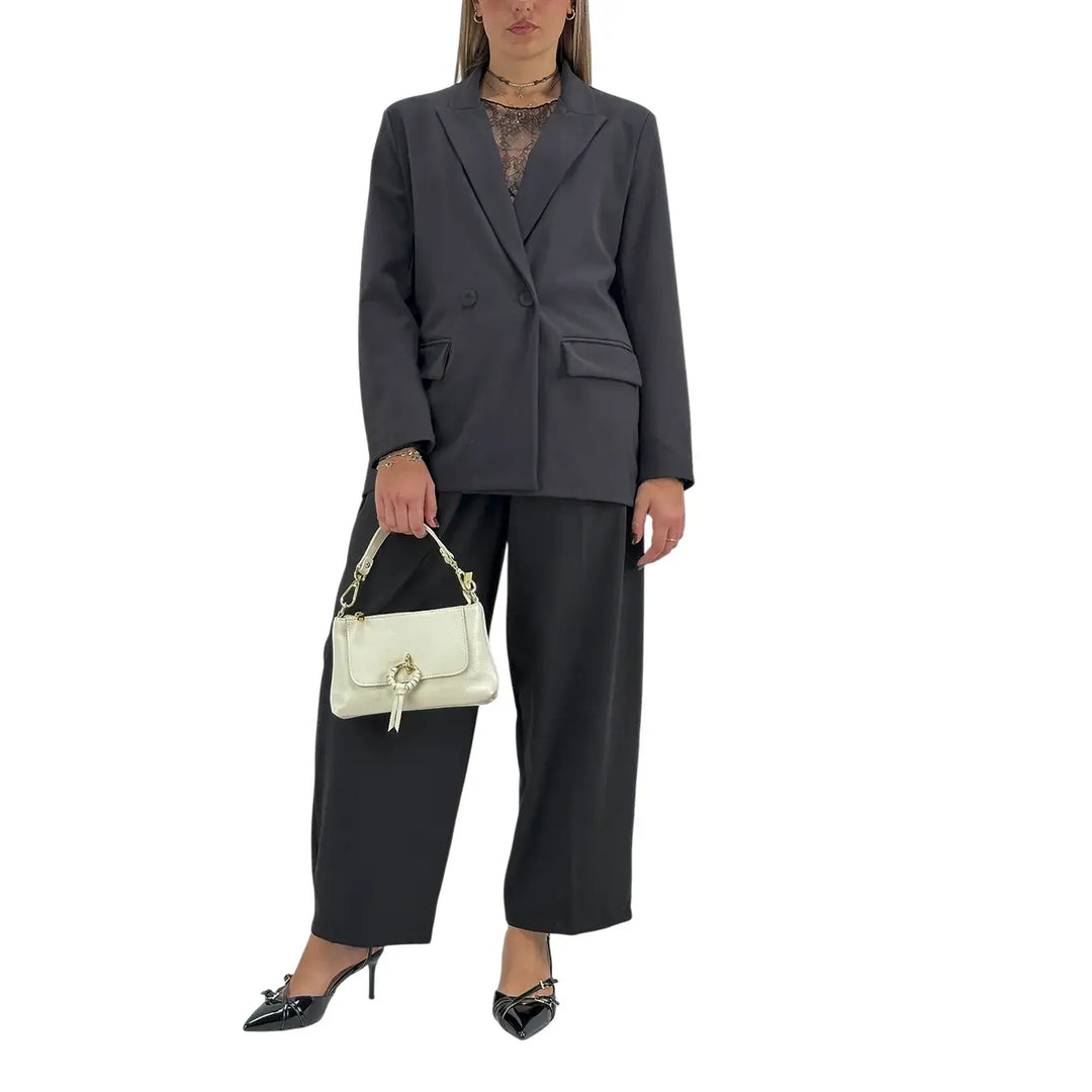 Bassini T-Shirt Donna Nera in Pizzo con Girocollo e Maniche Lunghe