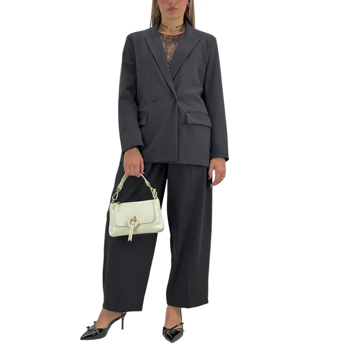 Bassini T-Shirt Donna Nera in Pizzo con Girocollo e Maniche Lunghe