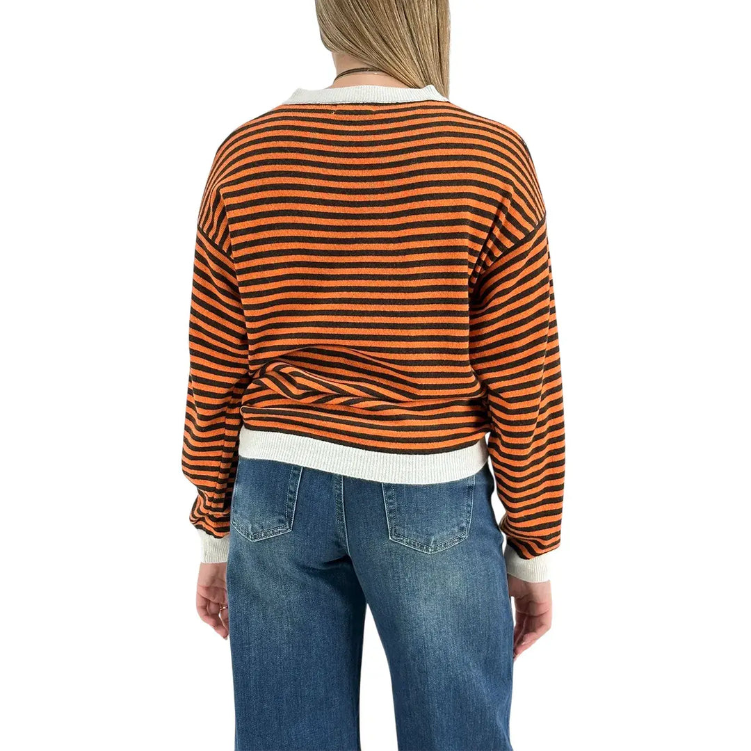 Bassini Maglia Donna Arancio a Righe Moro Girocollo Oversize con Maniche Raglan