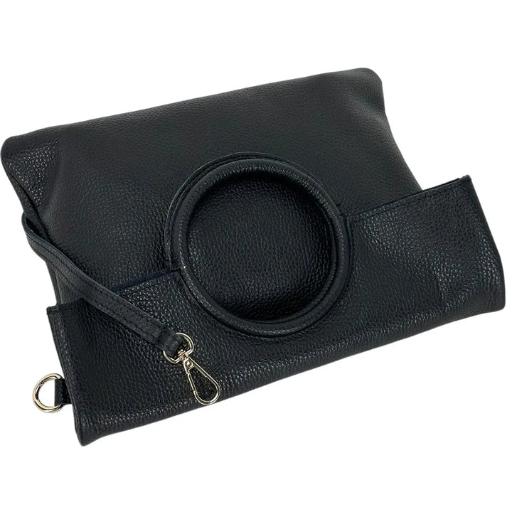 Bassini Borsa Donna in Pelle Nero Sfoderata con Maniglia ad Anello e Pochette Interna