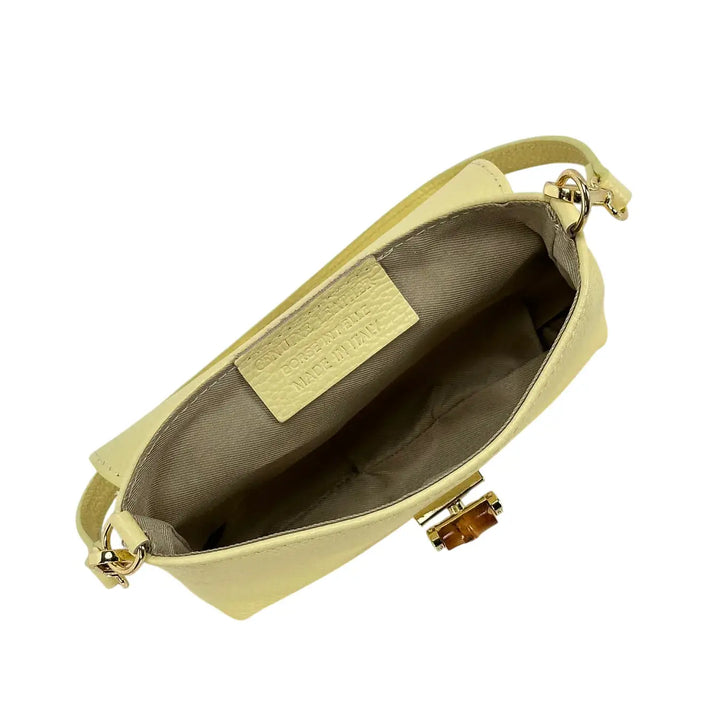Bassini Borsa Donna Mini in Pelle Gialla con Pattina Chiusura Girello Bambù e Tracolla Rimovibile