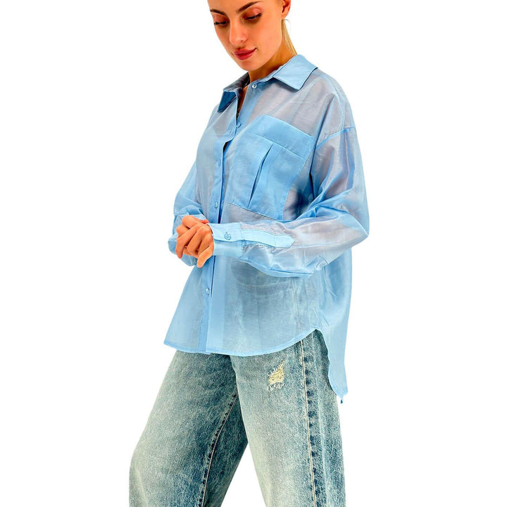 Tension In Women's Shirt, Basic, Transparent, Tencel, Light Blue