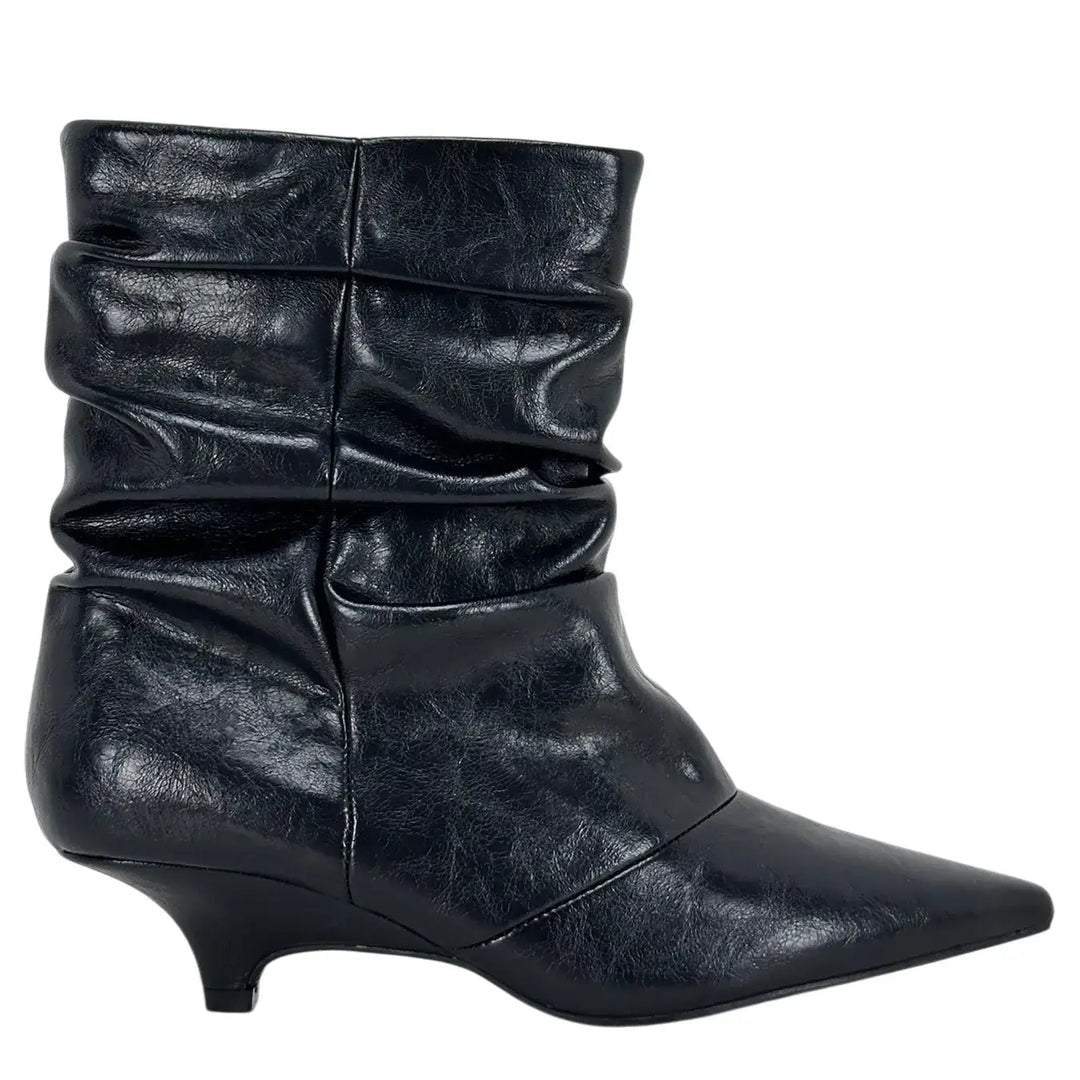 Bassini Stivaletto Donna Nero Arricciato in Ecopelle Effetto Used con Tacco 5 cm