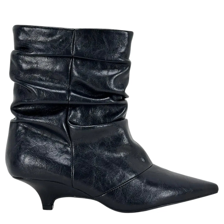 Bassini Stivaletto Donna Nero Arricciato in Ecopelle Effetto Used con Tacco 5 cm