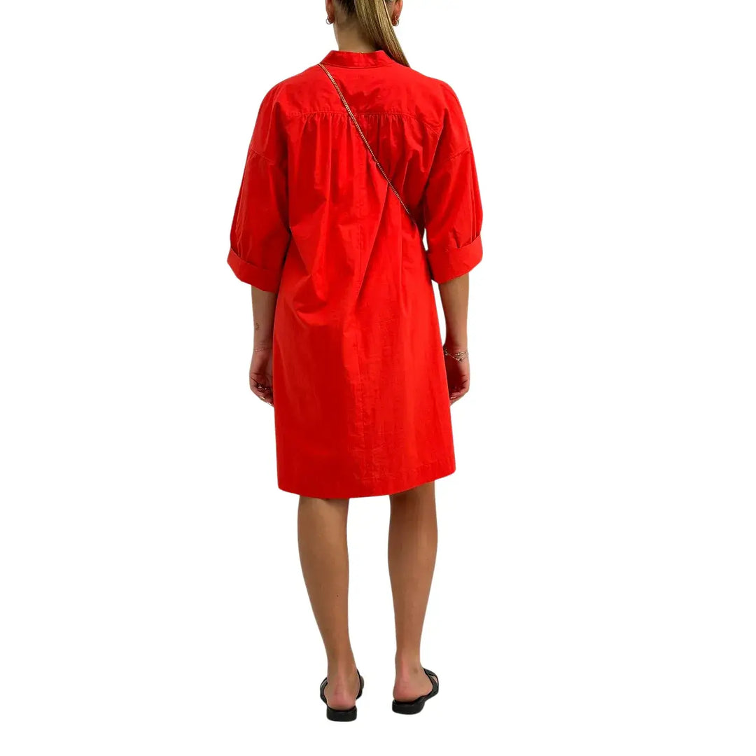 Ottod'Ame Abito Donna Fiamma in Cotone con Maniche Tre Quarti e Collo Coreano Aperto