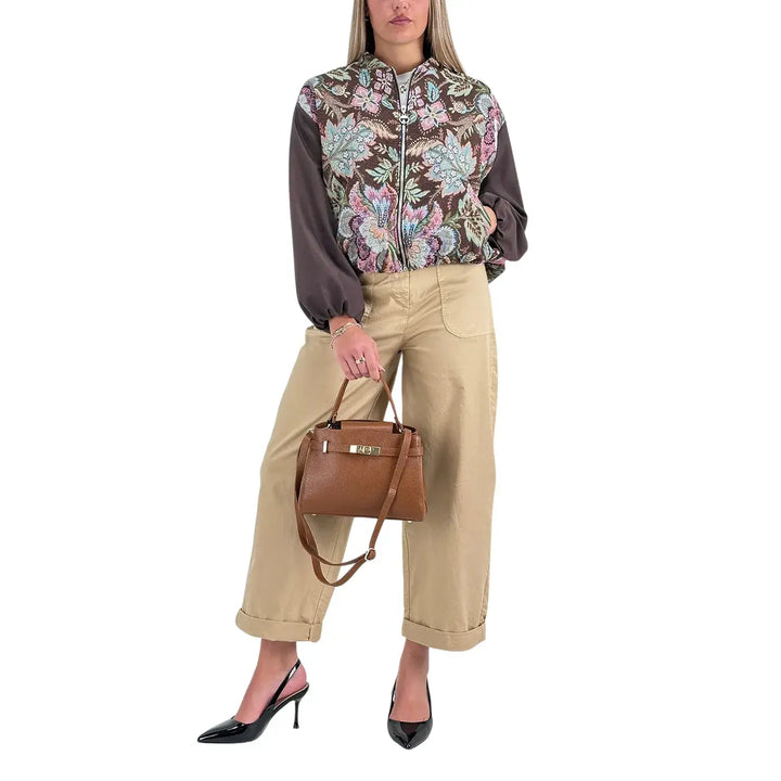 Bassini Bomber Donna Vino Jacquard con Maniche Cioccolato, Tasche Laterali e Imbottitura