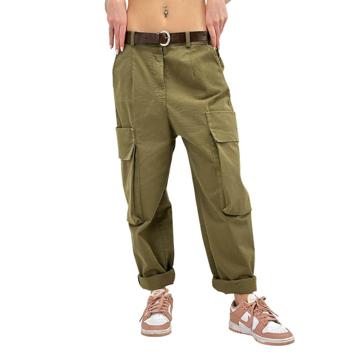 Motel Pantaloni Donna, Cargo, Tasche Laterale, Cotone, Verde