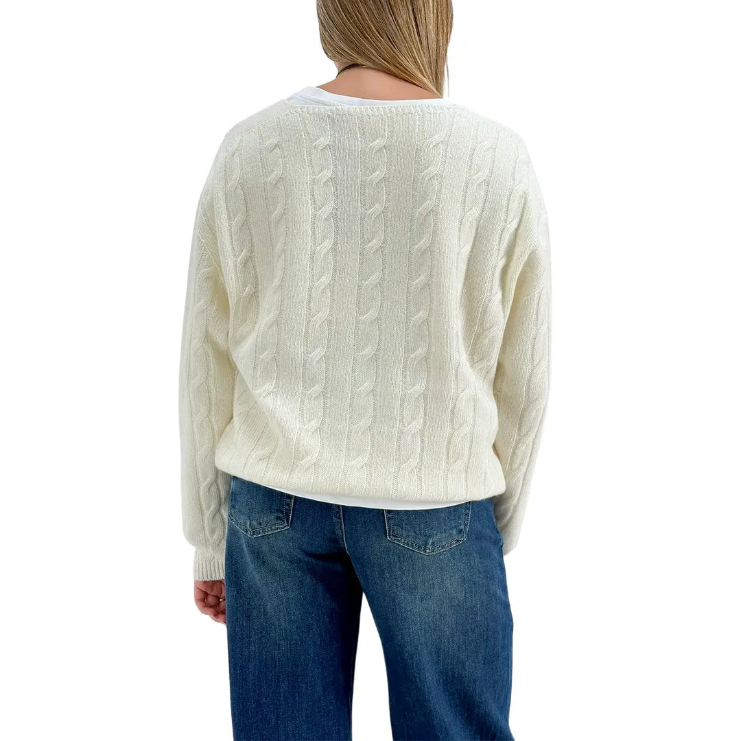 Bassini Cardigan Donna Burro a Treccia con Cinque Bottoni e Vestibilità Regolare