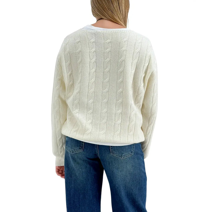Bassini Cardigan Donna Burro a Treccia con Cinque Bottoni e Vestibilità Regolare