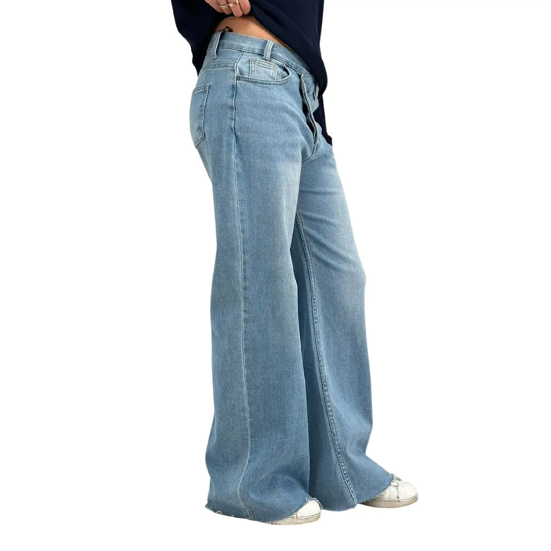 Bassini, Jeans, Donna, Palazzo, Cotone, Blu Medio